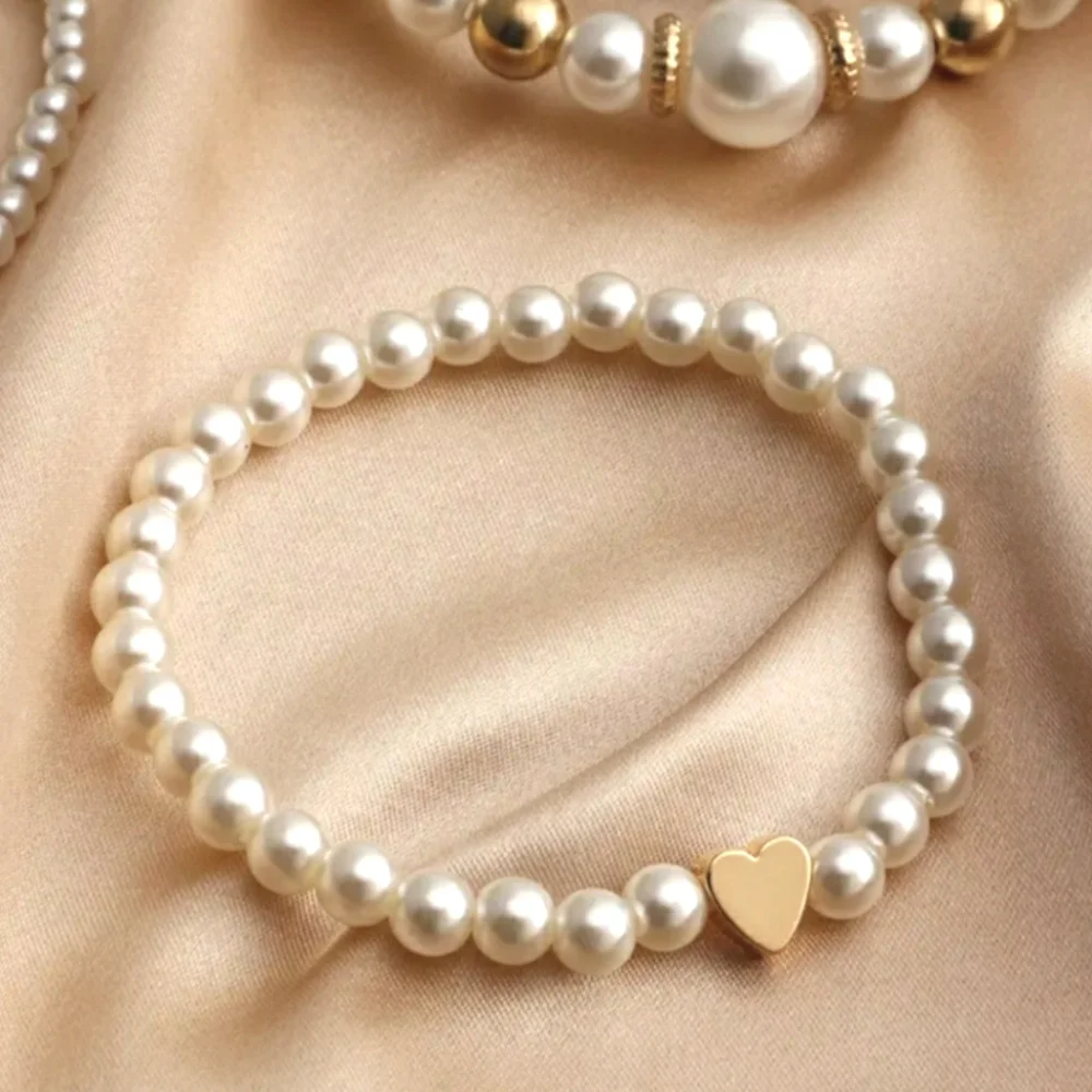 NEW 4-Pc Faux Pearls and Gold Bracelet Set - Picture 3 of 4
